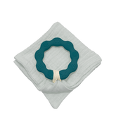 Anneau de dentition bleu canard et lange bleu/gris